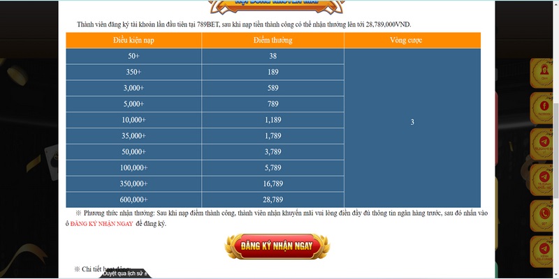 Khuyến mãi 789bet nạp lần đầu tặng ngay 100% giá trị lên đến 28.789k